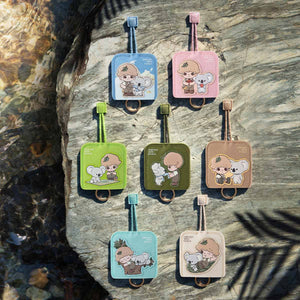 DIMOO ONE DAY WITH KOALA SERIES complete collection display showing multiple key case designs with various koala character variations. Full set of collectible blind box accessories.