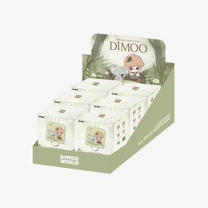 DIMOO ONE DAY WITH KOALA SERIES retail display box containing multiple blind boxes with green packaging. Complete assortment of collectible key case accessories with character designs.