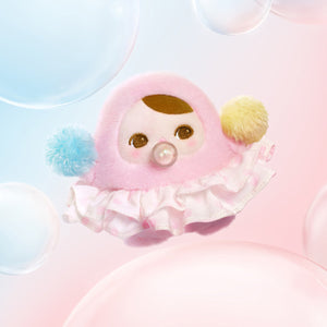 PUCKY BEANIE BUBBLE UP SERIES pastel pink and blue plush pendant featuring cute round character with beanie hat. Collectible blind box figure with soft design elements.