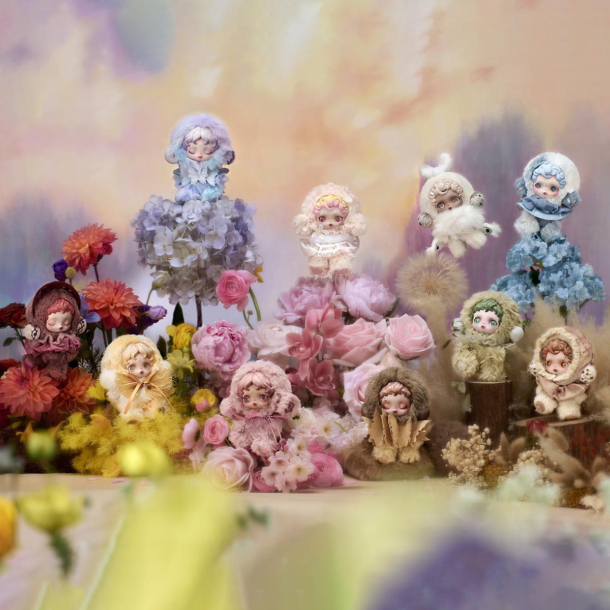 A picture with SKULLPANDA L’impressionnisme Series figure with different colors