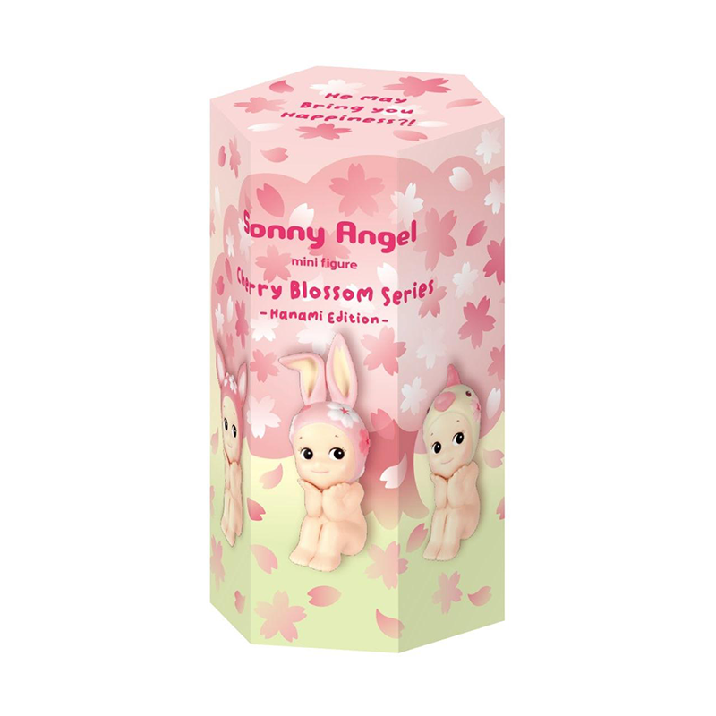 Sonny Angel Cherry Blossom Series Hanami Edition blind box packaging featuring cute mini figures and floral design.