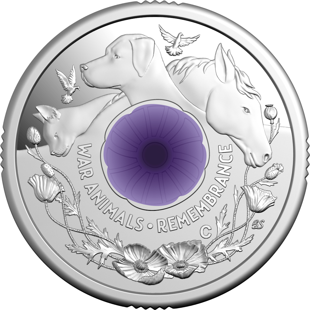 2024 $2 ‘C’ Mintmark Coloured Fine Silver Proof Coin – War Animals Remembrance